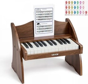 VEVOR Kinderkeyboard, 25 toetsen, elektrische piano, houten piano voor kinderen vanaf 3 jaar, muzikaal speelgoed met realistisch geluid, dubbele voeding, regelbaar volume, vroege muzikale ontwikkeling, walnoothout