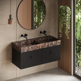 Muebles Zahora badmeubel ribbelfront 120cm zwart mat met Dark Emperador wastafel zonder kraangaten