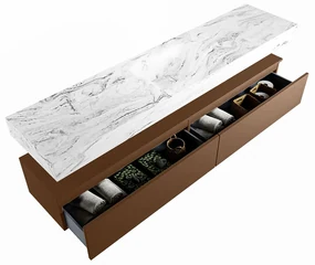 Mondiaz Alan DLux badmeubel 200cm rust 2 lades met wastafel glace midden 1 kraangat