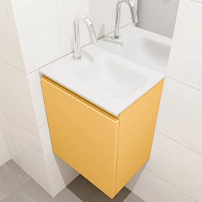 Mondiaz Olan 40cm toiletmeubel ocher met wastafel talc rechts 1 kraangat