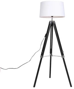 Vloerlamp Tripod zwart met kap 45cm linnen wit