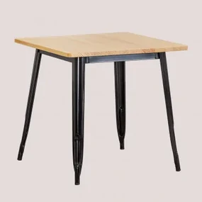 Vierkante Keukentafel 80x80 Cm In Hout En Staal Lix Zwart & Natuurlijk Hout - Sklum