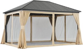 Metalen tuinhuisje Sardinia 3x4 met gordijnen en muggengaas Garden Point beige