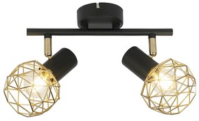 Design Spot / Opbouwspot / Plafondspot zwart met goud 2-lichts - Mesh Modern, Design E14 Draadlamp rond Binnenverlichting Lamp