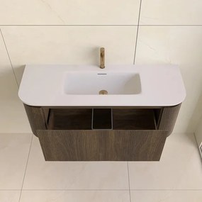 Lambini Designs Eleganza rond badmeubel 120cm dark walnut met ribbelfront en wastafel met kraangat