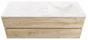 Mondiaz Vica DLux badmeubel 130cm washed oak 2 lades met wastafel ostra rechts zonder kraangat