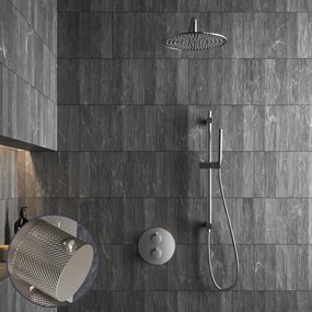Saniclear Exclusive Curved inbouw regendouche rond met 20cm hoofddouche, muurarm en glijstang RVS