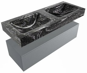 Mondiaz Alan DLux badmeubel 120cm plata 1 lade met wastafel lava dubbel 2 kraangaten