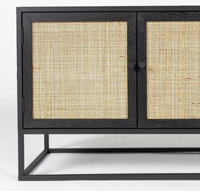Japandi Tv-meubel Zwart Met Rotan - 150x38x55cm.
