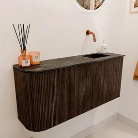 Mondiaz Joya DLux 90cm toiletmeubel ronding links walnut met wastafel faye rechts zonder kraangat lava