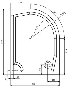 Gelco Riva kwartronde douchebak 100x80cm links wit