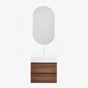 Badkamermeubelset Van Hout En Essenhoutfineer Met Geïntegreerde Wastafel Ona Donker Hout & Ovaal Met Opbergruimte Zwart 50x90 Cm Oricsa & - Sklum