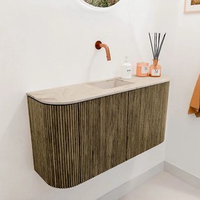Mondiaz Joya DLux 85cm toiletmeubel ronding links/rechts dusk met wastafel faye midden zonder kraangat frappe