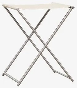 Opvouwbare Lage Kruk 50 Cm Van Leer En Roestvrij Staal Dravena Beige – Crème - Sklum