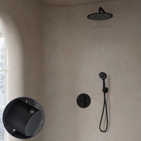 Saniclear Nero Curved inbouw regendouche rond met 30cm hoofddouche, muurarm en 3 standen handdouche zwart mat