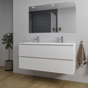 Adema Chaci Badkamermeubelset - 120x46x57cm - 2 keramische wasbakken wit - 2 kraangaten - 2 lades - rechthoekige spiegel - mat wit SW1212780/SW804533/SW724613