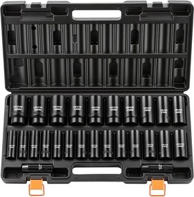 VEVOR Slagsleutelset met Doppen, 1/2 inch, 26-delig, Inbussleutels, Metrische maten 10–30 mm, 32–36 mm, Slagsleutelset met Koffer, Gemaakt van Chroom-Vanadium Gelegeerd Staal, voor Voertuigreparaties