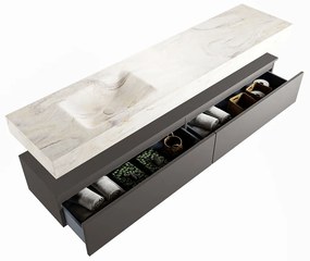 Mondiaz Alan DLux badmeubel 200cm dark grey 2 lades met wastafel ostra links zonder kraangat