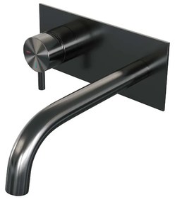Brauer Gunmetal Edition ColdStart wastafelkraan inbouw gebogen uitloop met achterplaat model B2 gunmetal geborsteld PVD