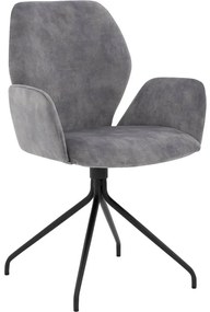 Goossens Eetkamerstoel Hera grijs velvet stof met armleuning, modern design