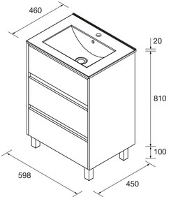 Muebles Project badmeubel 60cm met 3 lades en wastafel legergroen