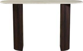 Ovale Sidetable Travertin En Walnoot - 130 X 35cm.