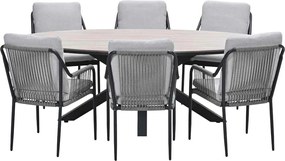 Garden Impressions Stevie tuinset 7-delig taupe - Tulli tuintafel 220x115xH75 cm - light teak vironwood