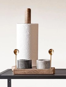 Keukenrolhouder marmer & hout – keukenrolhouder Cucina – keukenrolhouder bruin met label