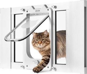 VEVOR Kattenluik/kattendeur, verstelbaar voor raambreedtes (584-711 mm), weerbestendig huisdierluik met 4 veilige vergrendelingsstanden, aluminium frame, helder glas en magnetische sluiting, wit