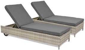 Set van twee kunststof rotan ligbedden Tobago Garden Point lichtgrijs