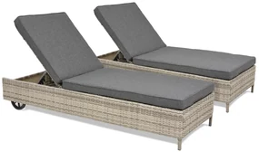 Set van twee kunststof rotan ligbedden Tobago Garden Point lichtgrijs
