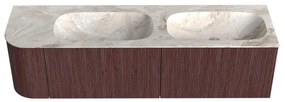 Mondiaz Kurve-dlux 165cm badmeubel ronding links ruby met 2 lades en 1 deur en wastafel stor small dubbel/rechts zonder kraangat frappe