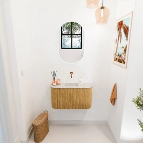 Mondiaz Joya DLux 75cm toiletmeubel ronding links/rechts oak met wastafel faye midden zonder kraangat ostra