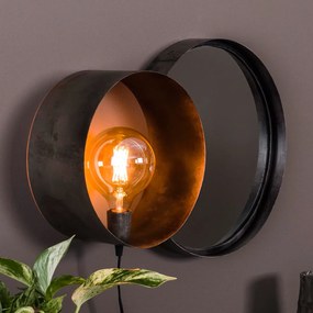 Wandlamp Met Ronde Spiegel Industrieel - 33x41cm