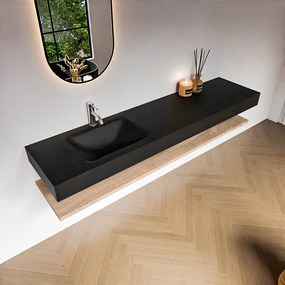 Zaro Alan badmeubel 190cm met planchet washed oak en vrijhangende wastafel cloud links 1 kraangat urban