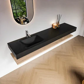 Zaro Alan badmeubel 190cm met planchet washed oak en vrijhangende wastafel cloud links 1 kraangat urban