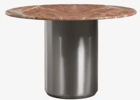 Ronde Eettafel Ø120 Cm Luceida Rood Chigan-marmer & Geborsteld Roestvrij Staal - Sklum