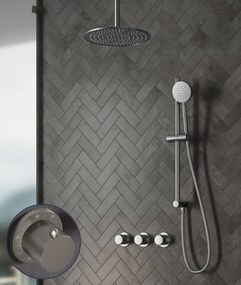 Saniclear Plus Stripes inbouw regendouche met 20cm hoofddouche, plafondarm en glijstang RVS