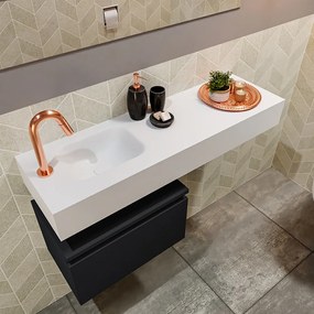 Mondiaz Andor toiletmeubel 50cm mat zwart met witte wastafel 100cm links met kraangat