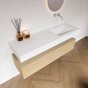 Zaro Alan badmeubel 140cm sand 1 lade met vrijhangende wastafel cloud rechts zonder kraangat talc