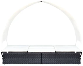 vidaXL Ligbed tweepersoons met luifel poly rattan zwart