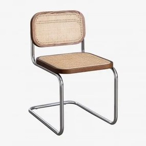 Set Van 4 Eetkamerstoelen In Rotan Tento Donker Hout & Grijs – Chroom - Sklum