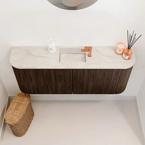 Mondiaz Joya DLux 105cm toiletmeubel ronding links/rechts walnut met wastafel faye midden 1 kraangat ostra