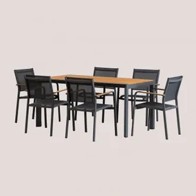 Klassieke Rechthoekige Tafelset (160x90 Cm) En 6 Archer Tuinstoelen Grijs – Grafiet - Sklum
