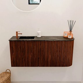 Mondiaz Joya DLux 90cm toiletmeubel ronding rechts ruby met wastafel faye links 1 kraangat lava