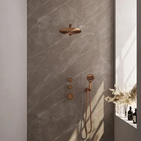 Brauer Copper Edition complete inbouw regendouche met 3 standen handdouche, rechte wandarm en hoofddouche 30cm set 8 koper geborsteld PVD
