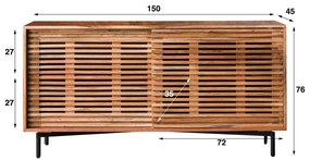 Dressoir Met Schuifdeuren Acacia Hout - 150x45x76cm.