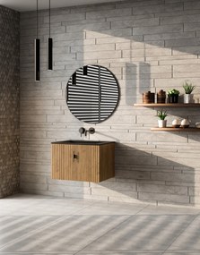 Muebles Raya badmeubel ribbelfront 60cm warm eiken met zwarte wastafel zonder kraangat