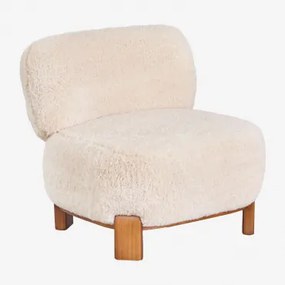 Eldred Gestoffeerde Houten Fauteuil Crème Beige Synthetisch Haar - Sklum