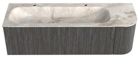 Mondiaz Kurve-dlux 145cm badmeubel ronding rechts shadow met 1 lade en deur en wastafel big large links 2 kraangaten frappe